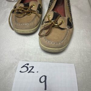 Tan and Black Boat Shoes with Gold Accents